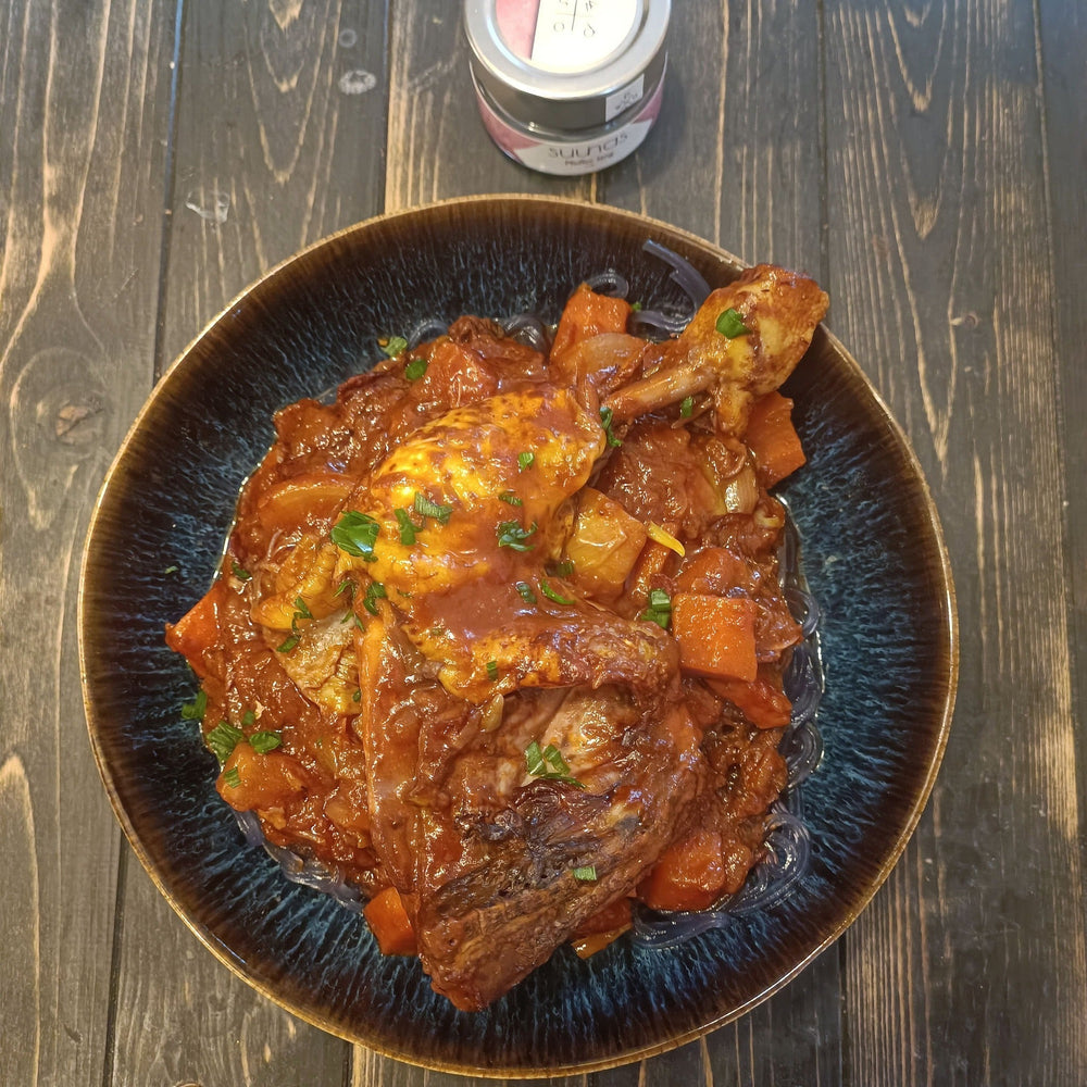 Hähnchen in Rotweinsauce