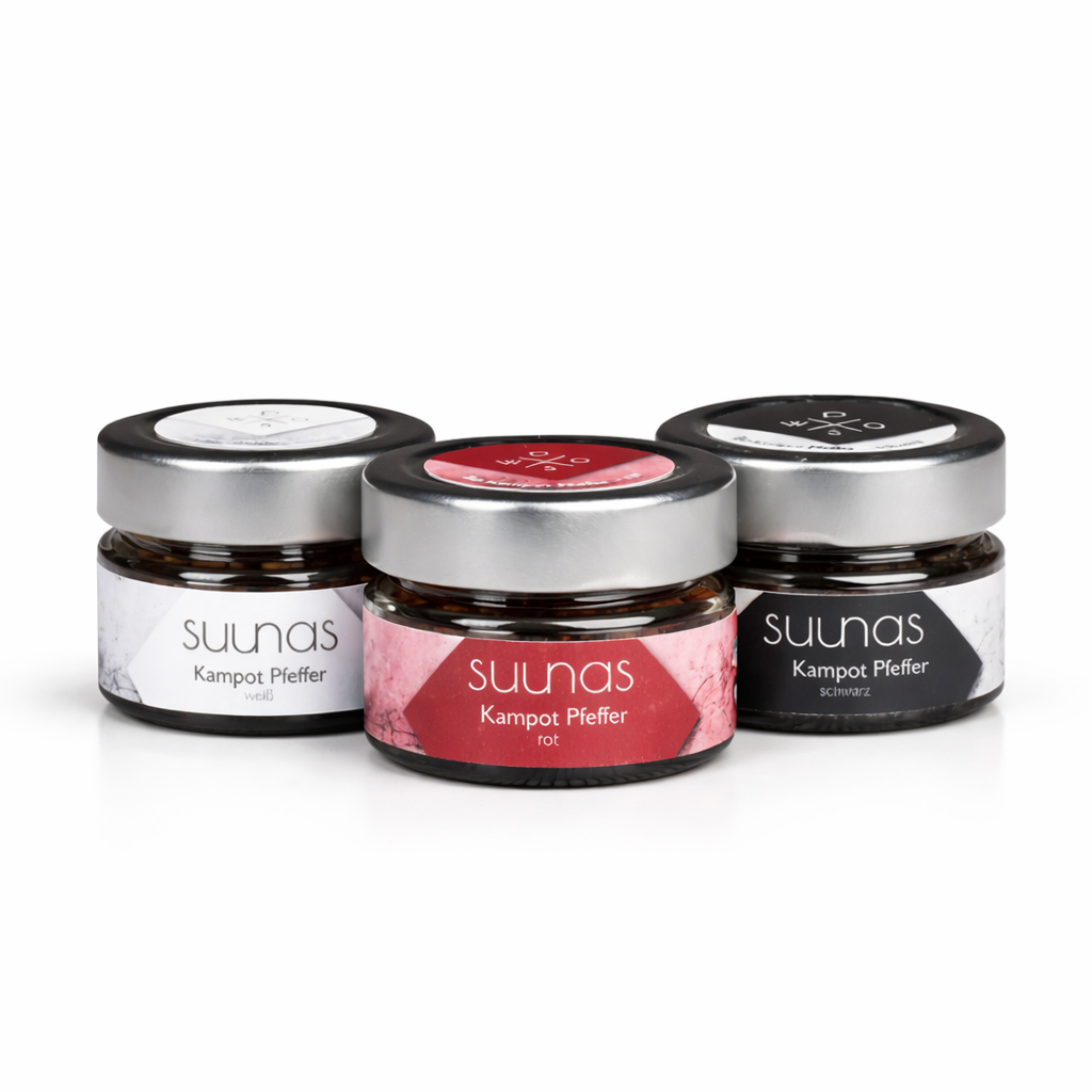 Drei Sorten Kampot Pfeffer