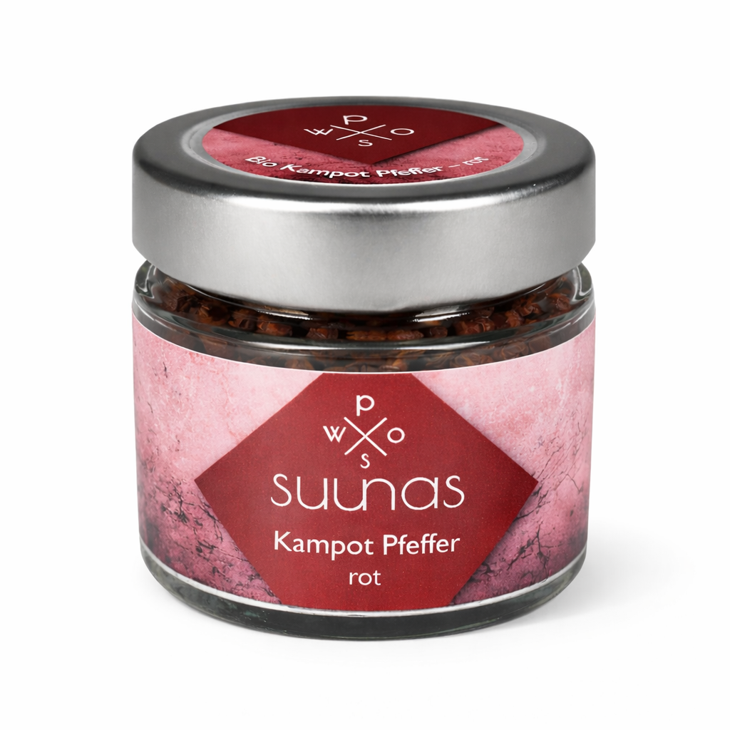 Glas mit rotem Kampotpfeffer