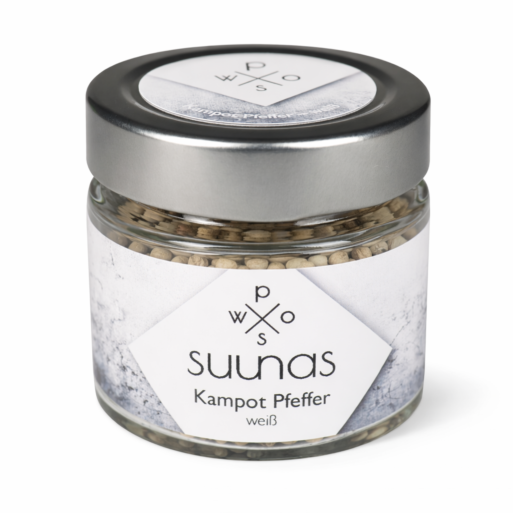 Glas mit weißem Kampot Pfeffer